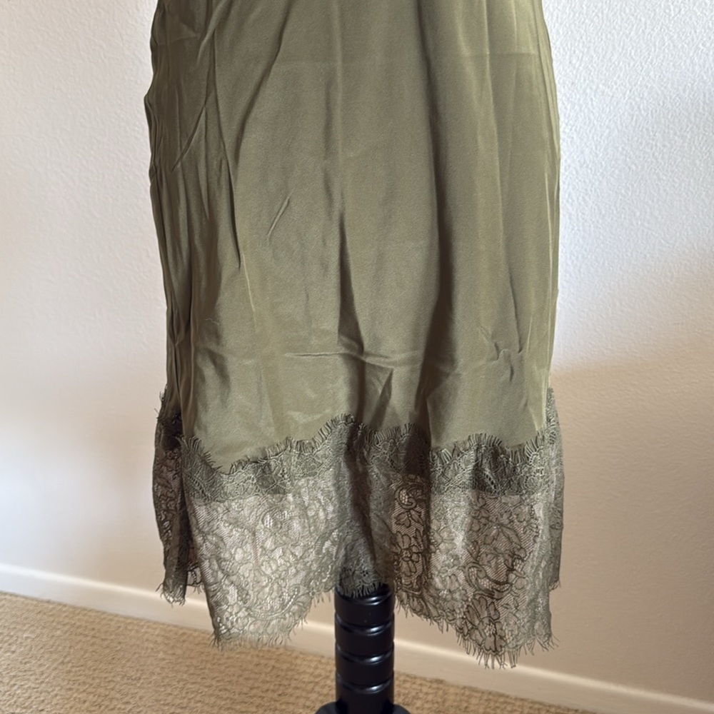NWT Gold Hawk Olive Silk Lace Slip Dress - Picture 3 of 5